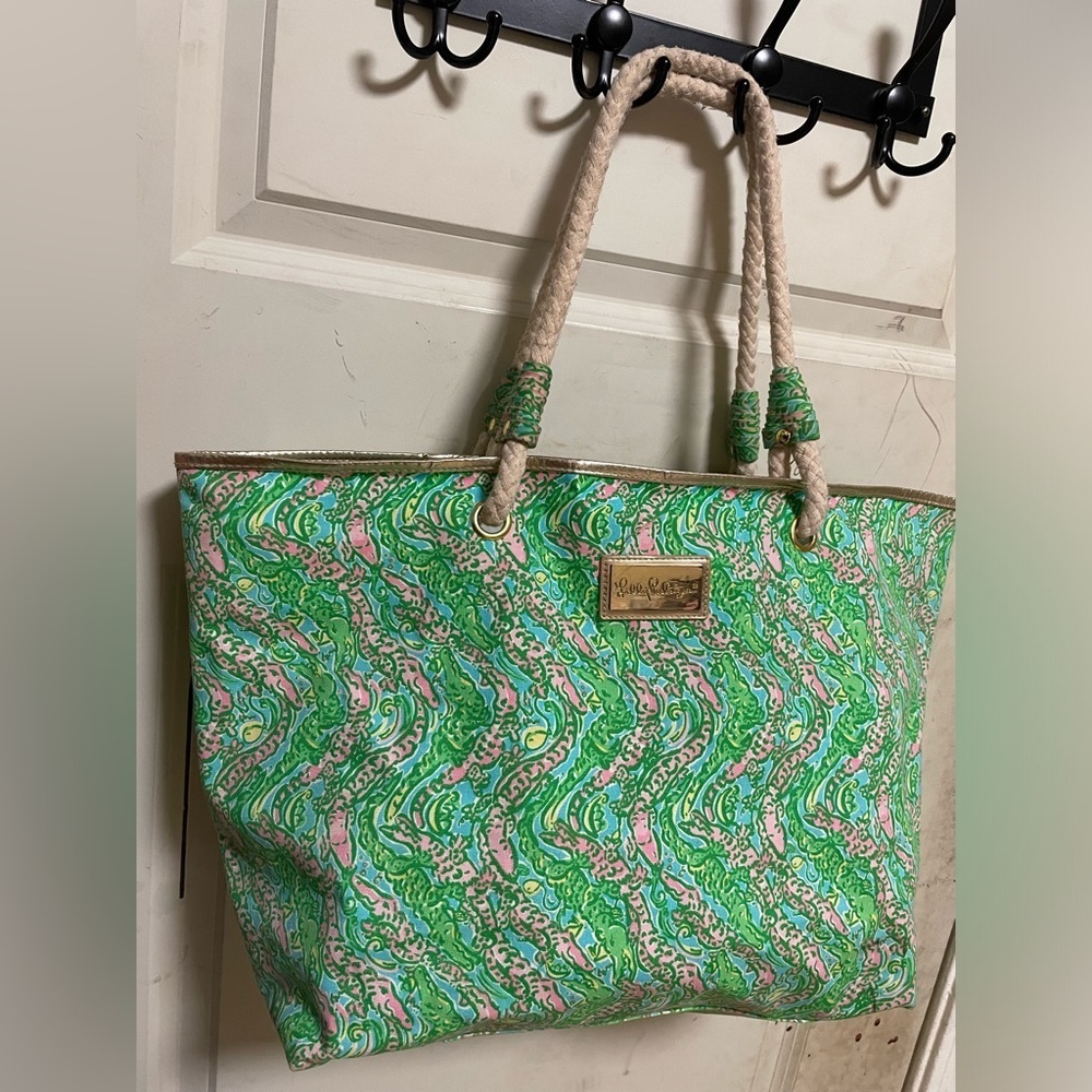 Lilly Pulitzer Green and Pink Tote Bag - Picture 2 of 13